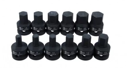 Набор ударных головок 1/2&quot; 12 пр. HEX 8-19 мм, L= 38,1 мм, GARWIN