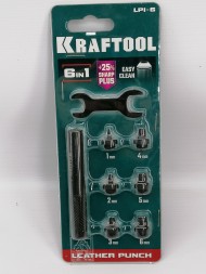 Пробойник ударный для кожи, с набором насадок 1-6мм, LPI-6, KRAFTOOL