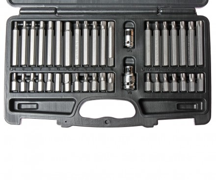 Набор бит TORX, HEX, SPLINE адаптер 3/8&quot;, 1/2&quot;, 40пред, кейс JTC