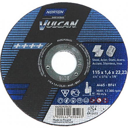 Круг отрезной Vulcan 125*1,6*22,23 А46 S-BF41 мет/нерж NORTON