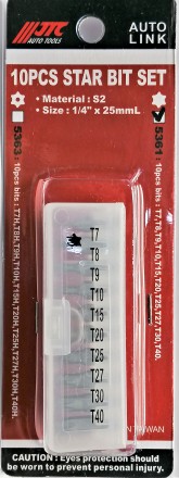 Набор вставок TORX 1/4&quot; T7-T40, 10 предметов, бокс JTC