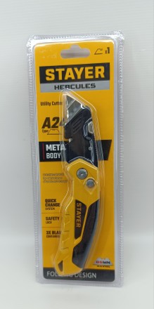 Нож универсальный металлический с трапецевидным лезвием STAYER Hercules-A24